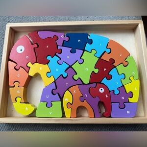 RI Novelty 9.25" X 6.5" Chunky Wooden Elephant Letter Alphabet Number Puzzle